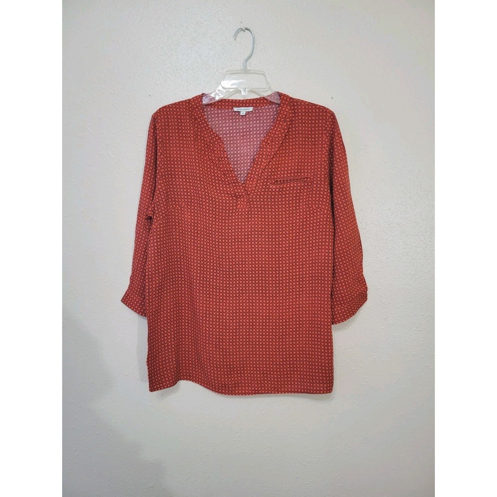 Anne Carson Womens Pullover Top 3/4 Sleeve Career Casual Blouse Orange Blue Sz M